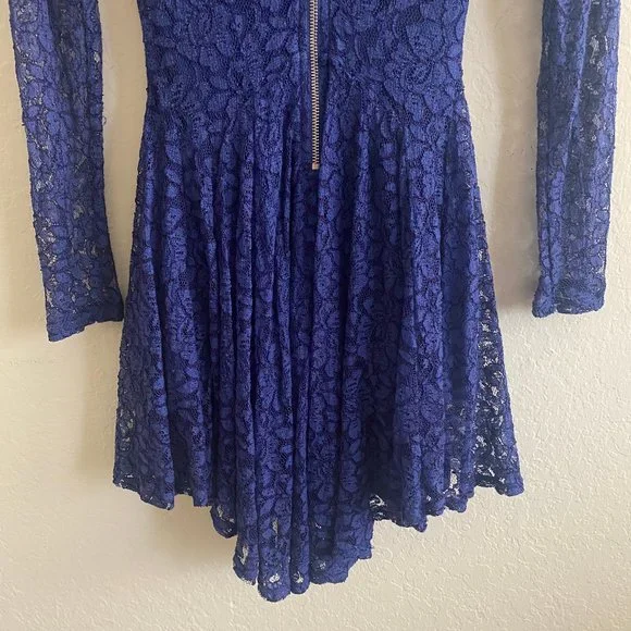 H&M Womens Mini Dress Lace Long Sleeve Floral Size 4 Spring Cobalt Blue Feminine - Picture 8 of 11